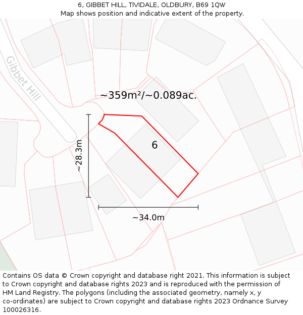 6, GIBBET HILL, TIVIDALE, OLDBURY, B69 1QW: Plot and title map