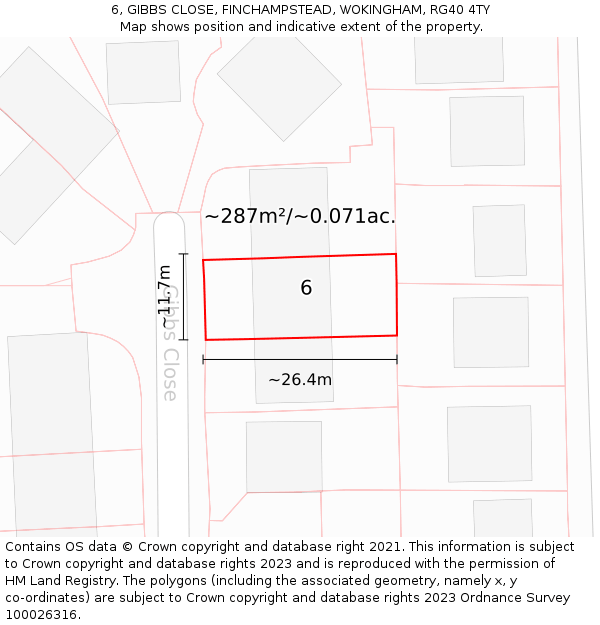 6, GIBBS CLOSE, FINCHAMPSTEAD, WOKINGHAM, RG40 4TY: Plot and title map