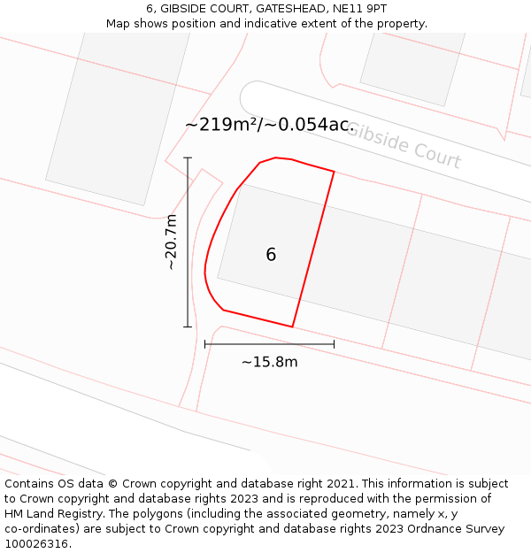 6, GIBSIDE COURT, GATESHEAD, NE11 9PT: Plot and title map