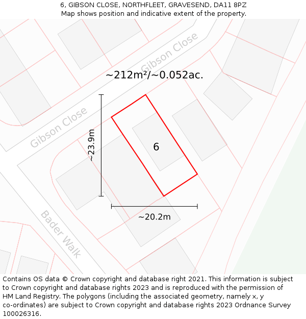 6, GIBSON CLOSE, NORTHFLEET, GRAVESEND, DA11 8PZ: Plot and title map