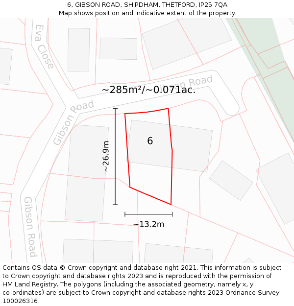 6, GIBSON ROAD, SHIPDHAM, THETFORD, IP25 7QA: Plot and title map