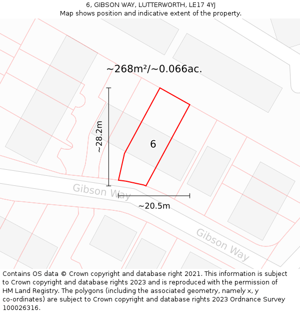 6, GIBSON WAY, LUTTERWORTH, LE17 4YJ: Plot and title map