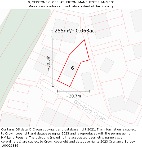 6, GIBSTONE CLOSE, ATHERTON, MANCHESTER, M46 0GF: Plot and title map