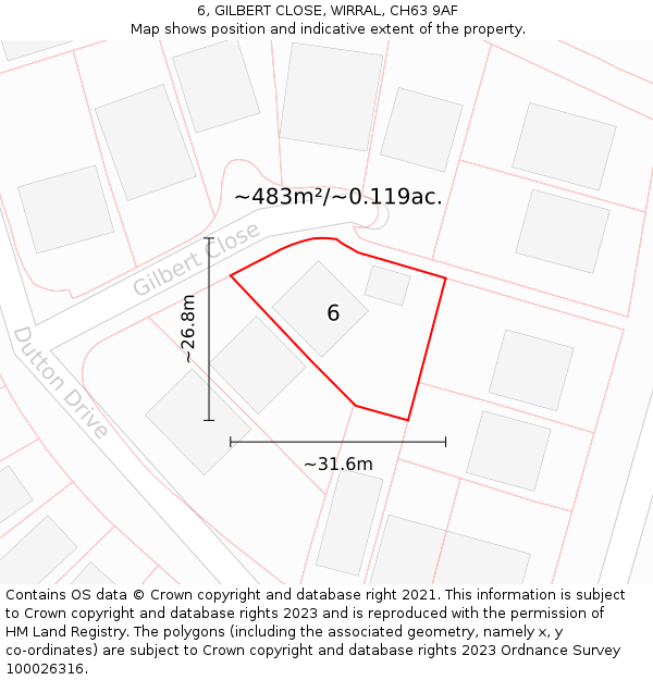 6, GILBERT CLOSE, WIRRAL, CH63 9AF: Plot and title map