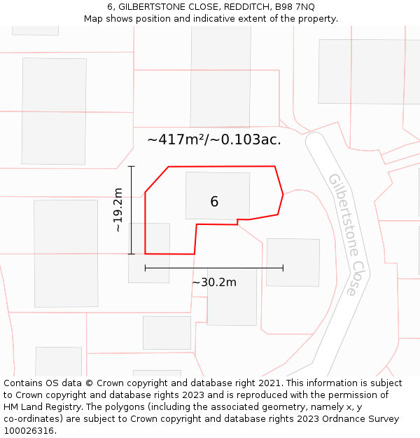 6, GILBERTSTONE CLOSE, REDDITCH, B98 7NQ: Plot and title map