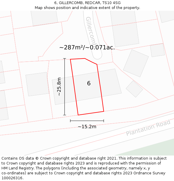 6, GILLERCOMB, REDCAR, TS10 4SG: Plot and title map