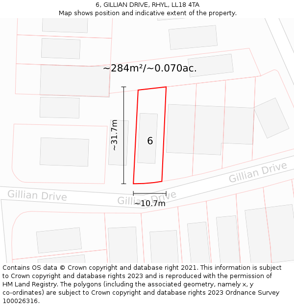 6, GILLIAN DRIVE, RHYL, LL18 4TA: Plot and title map