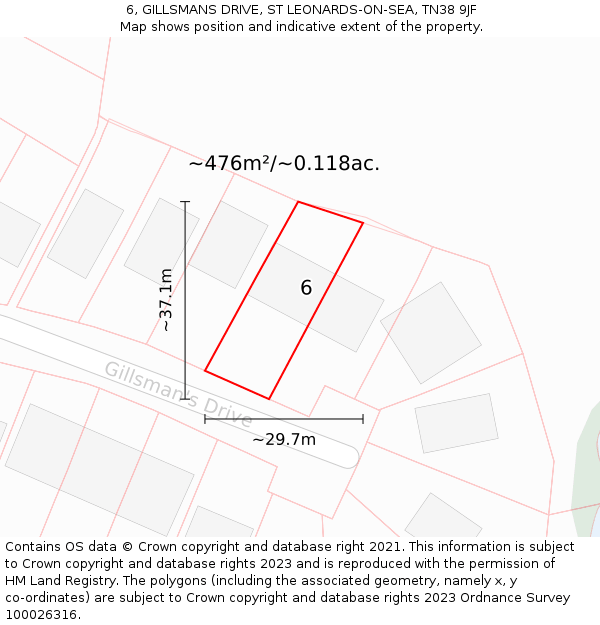 6, GILLSMANS DRIVE, ST LEONARDS-ON-SEA, TN38 9JF: Plot and title map