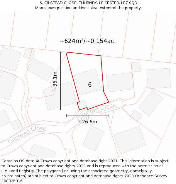 6, GILSTEAD CLOSE, THURNBY, LEICESTER, LE7 9QD: Plot and title map