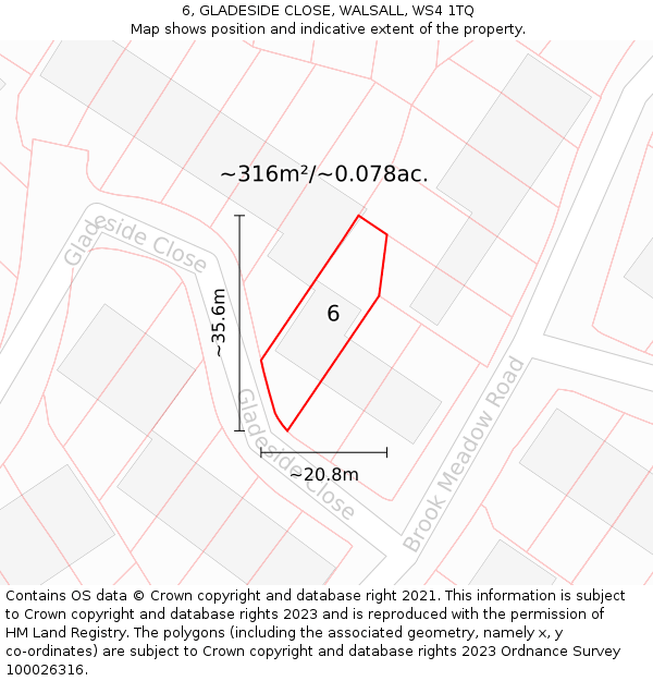 6, GLADESIDE CLOSE, WALSALL, WS4 1TQ: Plot and title map
