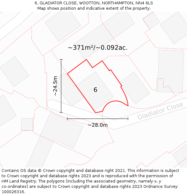 6, GLADIATOR CLOSE, WOOTTON, NORTHAMPTON, NN4 6LS: Plot and title map