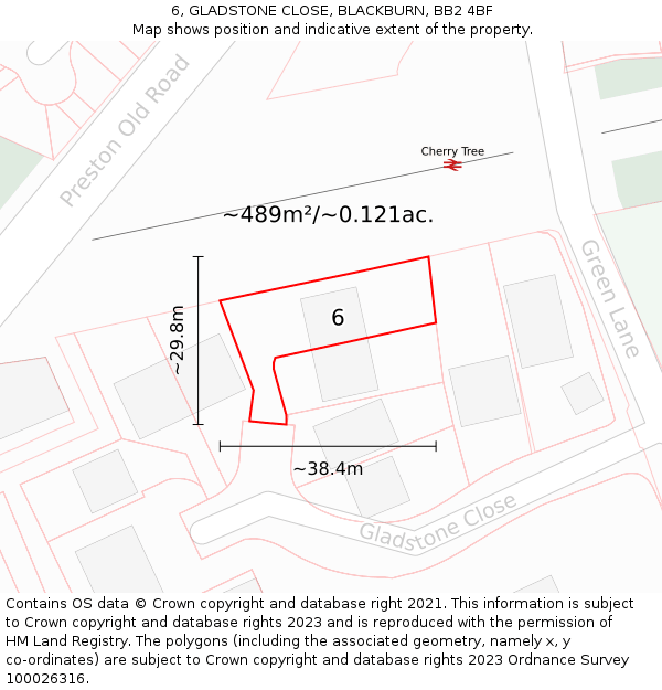 6, GLADSTONE CLOSE, BLACKBURN, BB2 4BF: Plot and title map