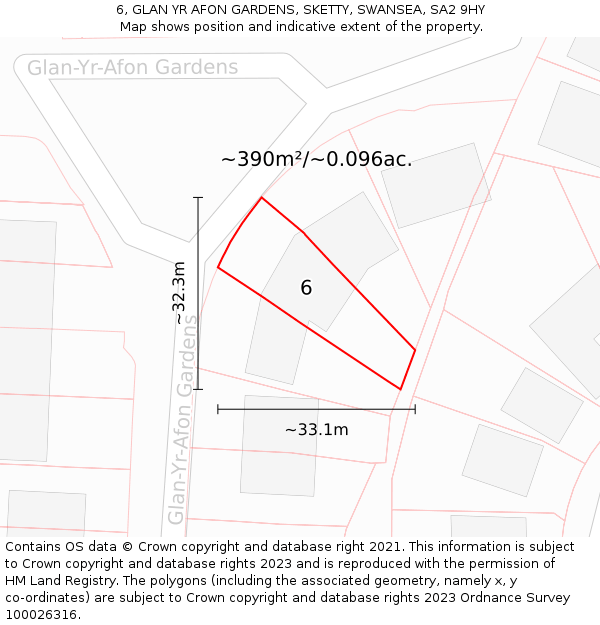 6, GLAN YR AFON GARDENS, SKETTY, SWANSEA, SA2 9HY: Plot and title map