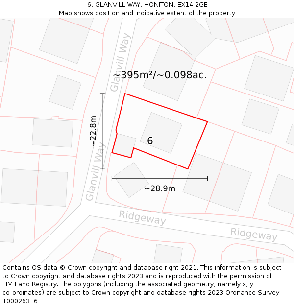 6, GLANVILL WAY, HONITON, EX14 2GE: Plot and title map
