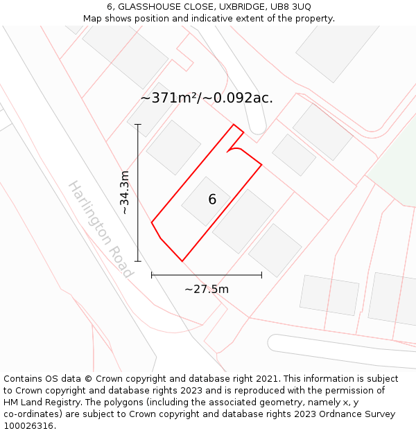 6, GLASSHOUSE CLOSE, UXBRIDGE, UB8 3UQ: Plot and title map