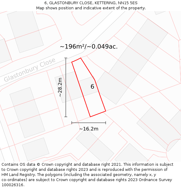6, GLASTONBURY CLOSE, KETTERING, NN15 5ES: Plot and title map