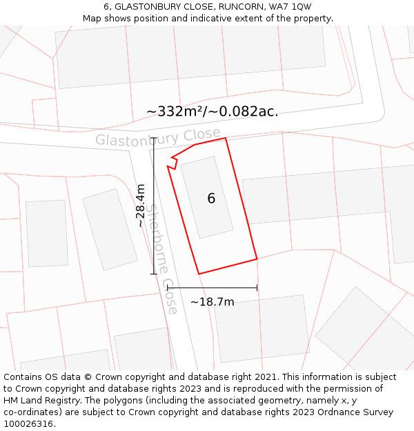 6, GLASTONBURY CLOSE, RUNCORN, WA7 1QW: Plot and title map