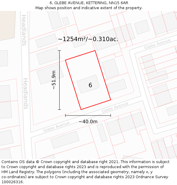 6, GLEBE AVENUE, KETTERING, NN15 6AR: Plot and title map