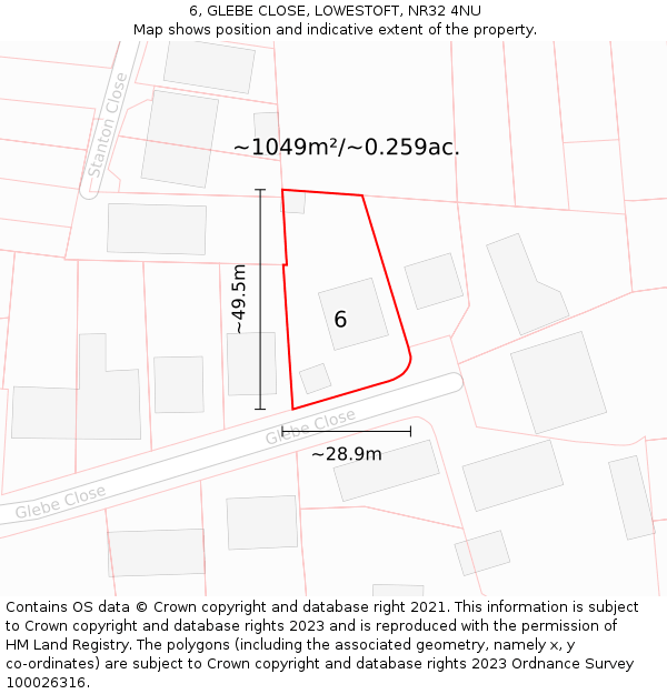 6, GLEBE CLOSE, LOWESTOFT, NR32 4NU: Plot and title map