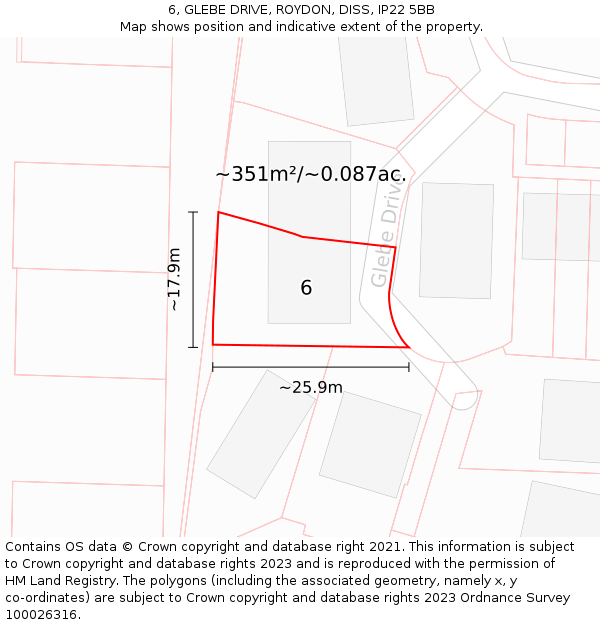 6, GLEBE DRIVE, ROYDON, DISS, IP22 5BB: Plot and title map