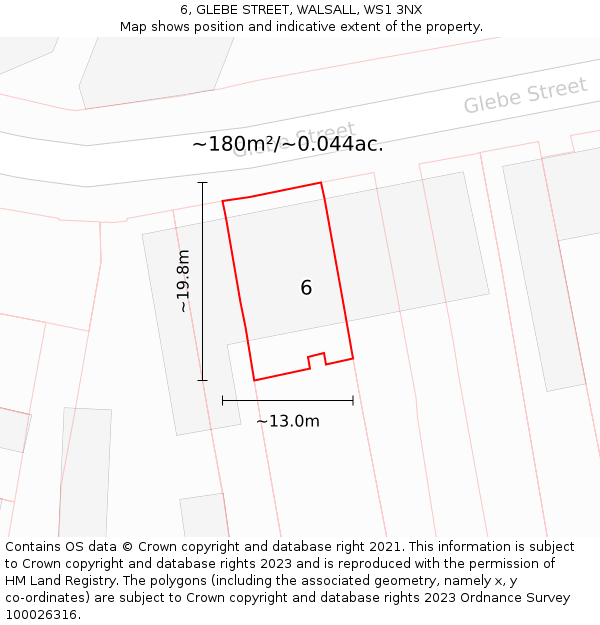 6, GLEBE STREET, WALSALL, WS1 3NX: Plot and title map
