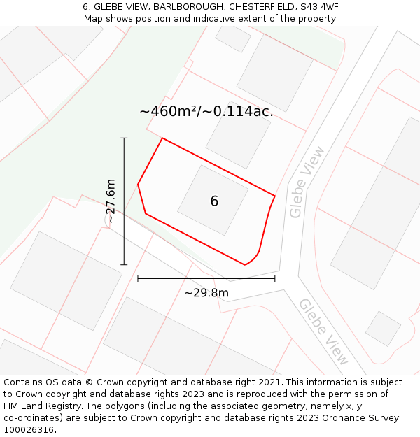6, GLEBE VIEW, BARLBOROUGH, CHESTERFIELD, S43 4WF: Plot and title map