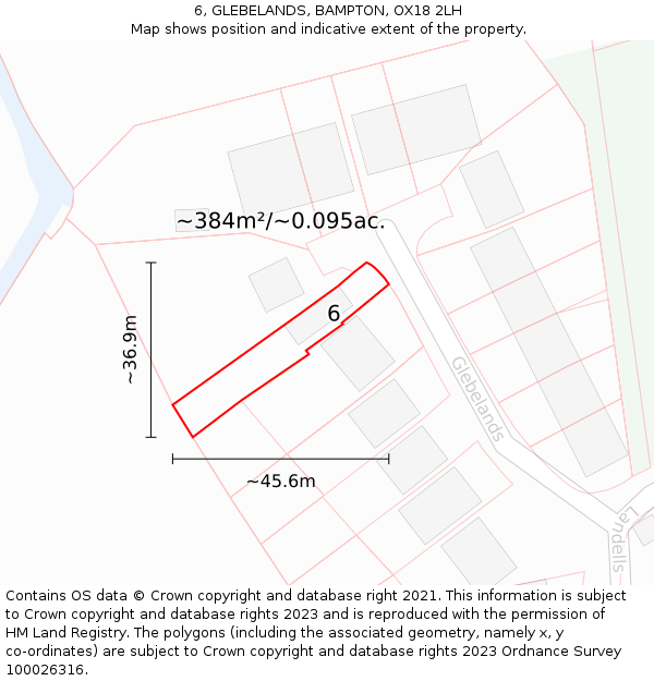 6, GLEBELANDS, BAMPTON, OX18 2LH: Plot and title map