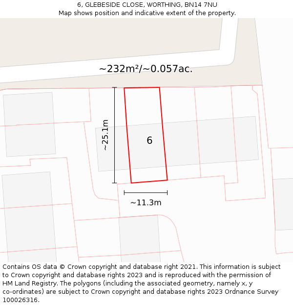 6, GLEBESIDE CLOSE, WORTHING, BN14 7NU: Plot and title map