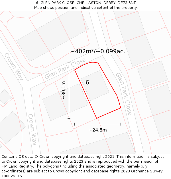 6, GLEN PARK CLOSE, CHELLASTON, DERBY, DE73 5NT: Plot and title map