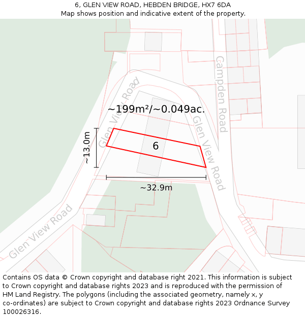 6, GLEN VIEW ROAD, HEBDEN BRIDGE, HX7 6DA: Plot and title map