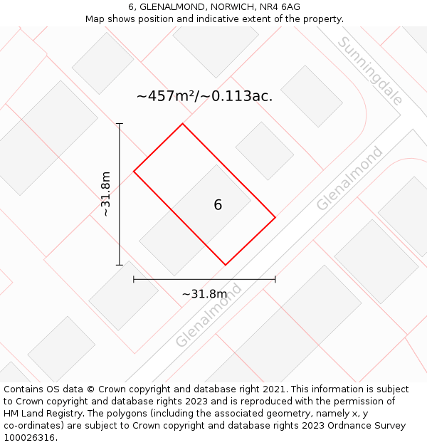 6, GLENALMOND, NORWICH, NR4 6AG: Plot and title map