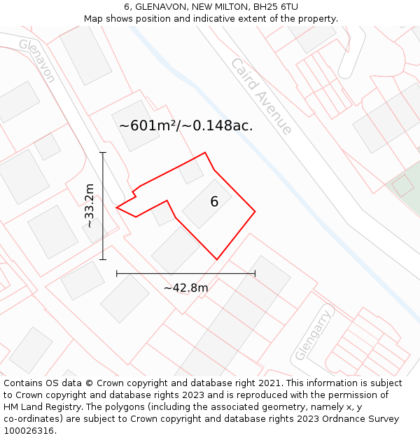 6, GLENAVON, NEW MILTON, BH25 6TU: Plot and title map