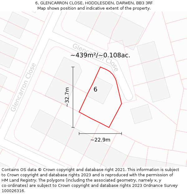6, GLENCARRON CLOSE, HODDLESDEN, DARWEN, BB3 3RF: Plot and title map