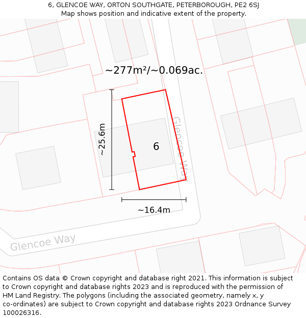 6, GLENCOE WAY, ORTON SOUTHGATE, PETERBOROUGH, PE2 6SJ: Plot and title map