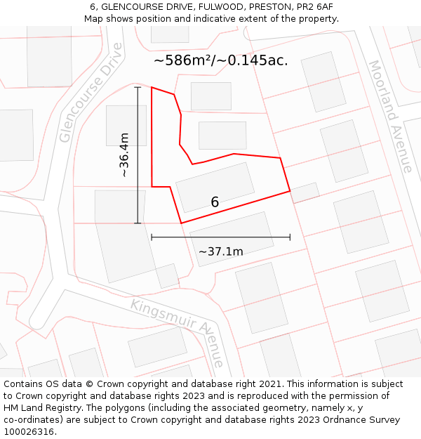 6, GLENCOURSE DRIVE, FULWOOD, PRESTON, PR2 6AF: Plot and title map