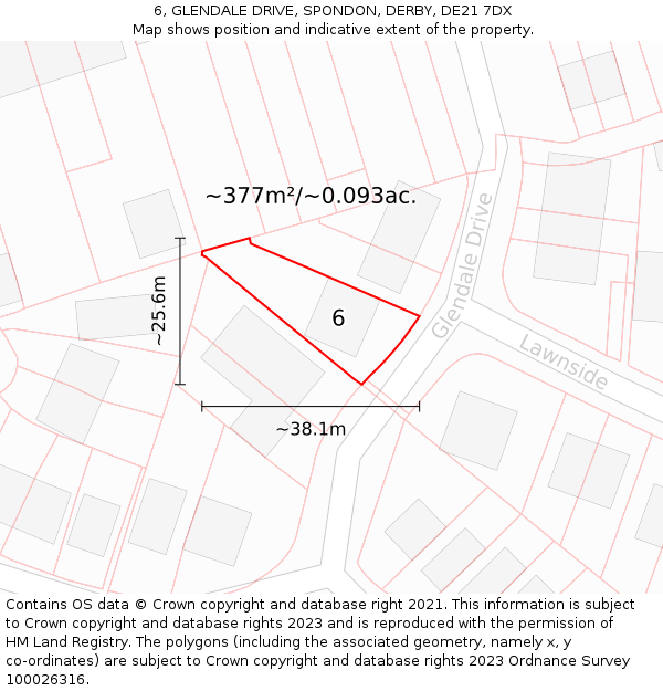 6, GLENDALE DRIVE, SPONDON, DERBY, DE21 7DX: Plot and title map
