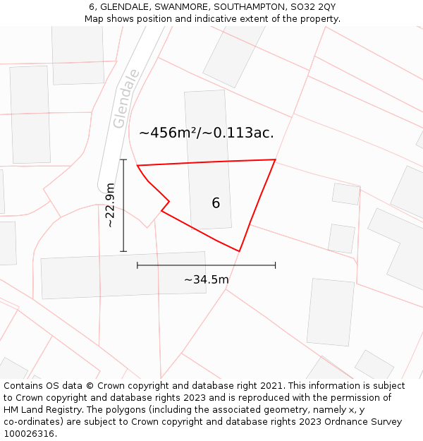 6, GLENDALE, SWANMORE, SOUTHAMPTON, SO32 2QY: Plot and title map
