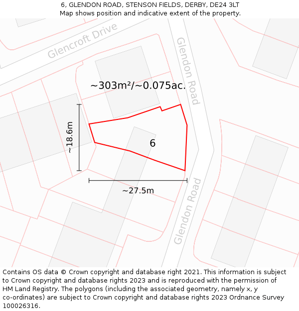 6, GLENDON ROAD, STENSON FIELDS, DERBY, DE24 3LT: Plot and title map