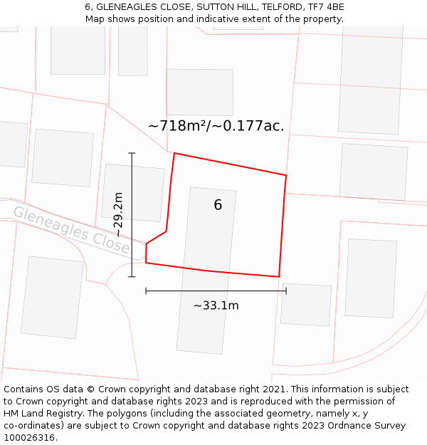 6, GLENEAGLES CLOSE, SUTTON HILL, TELFORD, TF7 4BE: Plot and title map