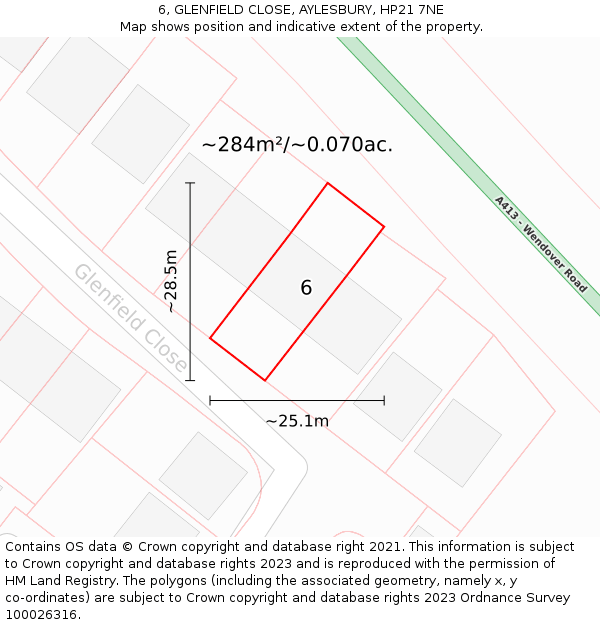 6, GLENFIELD CLOSE, AYLESBURY, HP21 7NE: Plot and title map