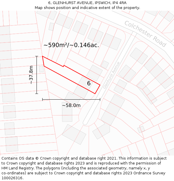 6, GLENHURST AVENUE, IPSWICH, IP4 4RA: Plot and title map