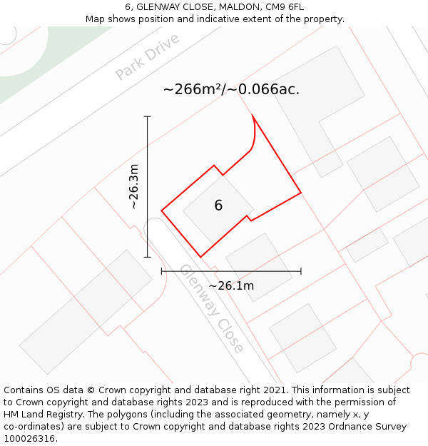 6, GLENWAY CLOSE, MALDON, CM9 6FL: Plot and title map