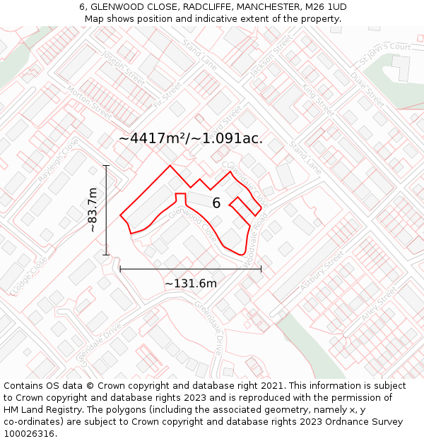 6, GLENWOOD CLOSE, RADCLIFFE, MANCHESTER, M26 1UD: Plot and title map