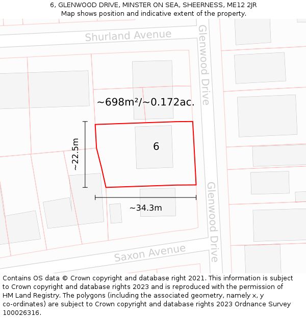 6, GLENWOOD DRIVE, MINSTER ON SEA, SHEERNESS, ME12 2JR: Plot and title map