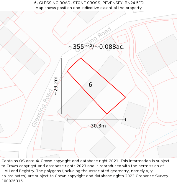6, GLESSING ROAD, STONE CROSS, PEVENSEY, BN24 5FD: Plot and title map
