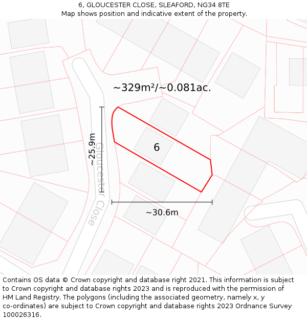 6, GLOUCESTER CLOSE, SLEAFORD, NG34 8TE: Plot and title map