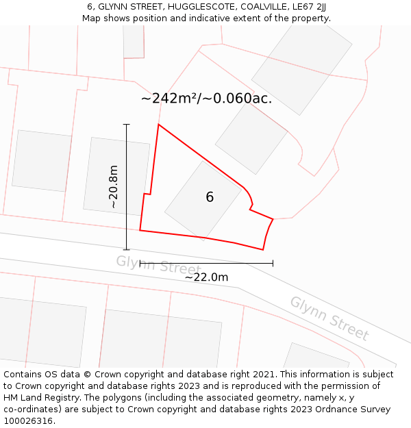 6, GLYNN STREET, HUGGLESCOTE, COALVILLE, LE67 2JJ: Plot and title map