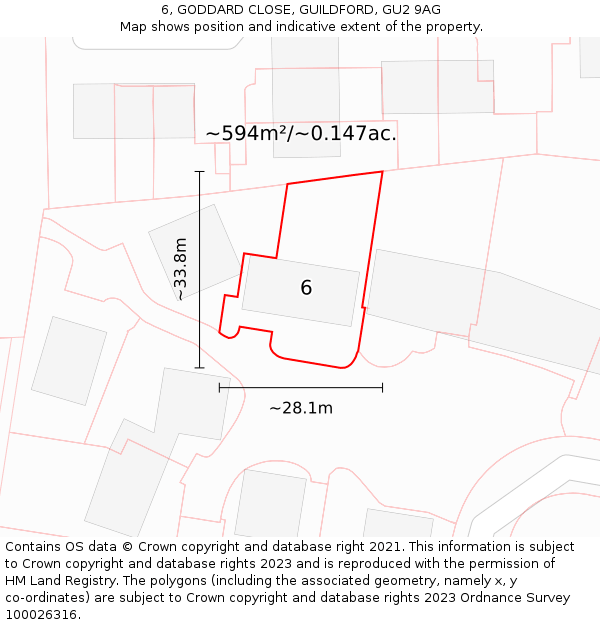 6, GODDARD CLOSE, GUILDFORD, GU2 9AG: Plot and title map