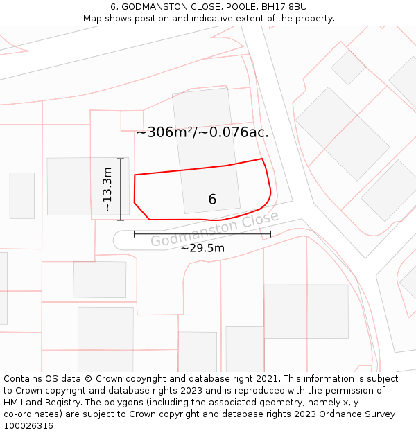 6, GODMANSTON CLOSE, POOLE, BH17 8BU: Plot and title map
