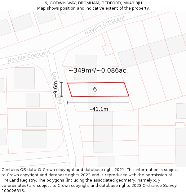 6, GODWIN WAY, BROMHAM, BEDFORD, MK43 8JH: Plot and title map